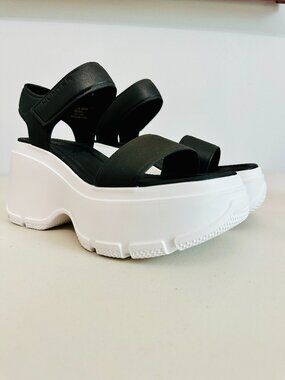 NEW HUNTER HWABEL ABEL CASUAL PLATFORM WEDGE SANDALS BLACK 001 8M $100